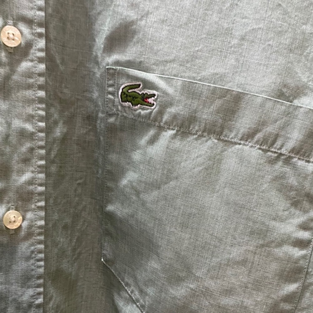 Lacoste Button Down Shirt Mens 3XLT Green Microstripe Long Sleeve - Picture 6 of 6